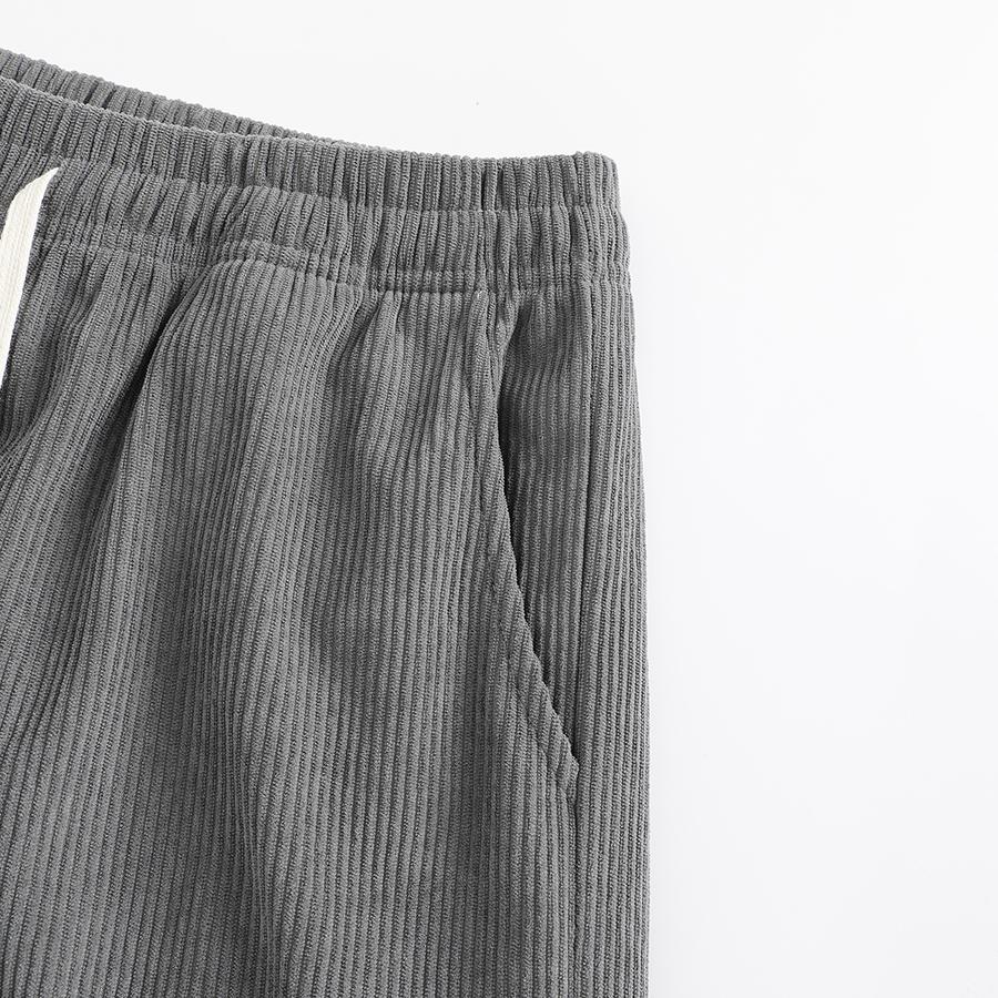 Men Corduroy Wide Leg Pants Elastic Waist Drawstring Casual Trousers Street Daily Outfit