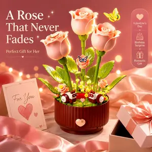 334-Piece DIY Magical Blooming Rose Building Set - Battery-Powered Moving Petals, Interactive Sound, LED Light, Magic Spray Bottle, Dual Motion Modes, Romantic Ambient Art Piece, Unique Gift for Loved Ones (Toys & Hobbies Building Kit)
