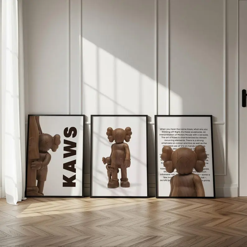 KAWS Figure Poster Set of 3: Hypebeast Room Decor, Dopamine Wall Art l Unframed Poster l KAWS BROWN