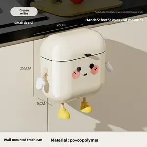 High-end trash can for home use, large size, no-drill installation, light luxury and cute style, wall-mounted trash can for kitchen and bathroom