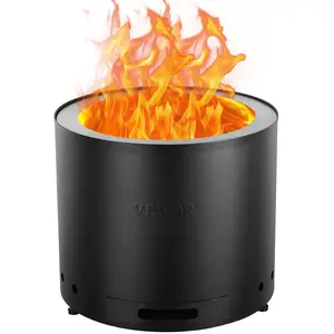 【Summervibes】VEVOR Smokeless Fire Pit Stove Bonfire,  H: 12.6 in x Dia: 15 in ,Wood Burning Fireplaces with Removable Ash Pan, SUS430 Stainless Steel inner Portable Outdoor Firepit, Ideal for Outdoor Patio Camping