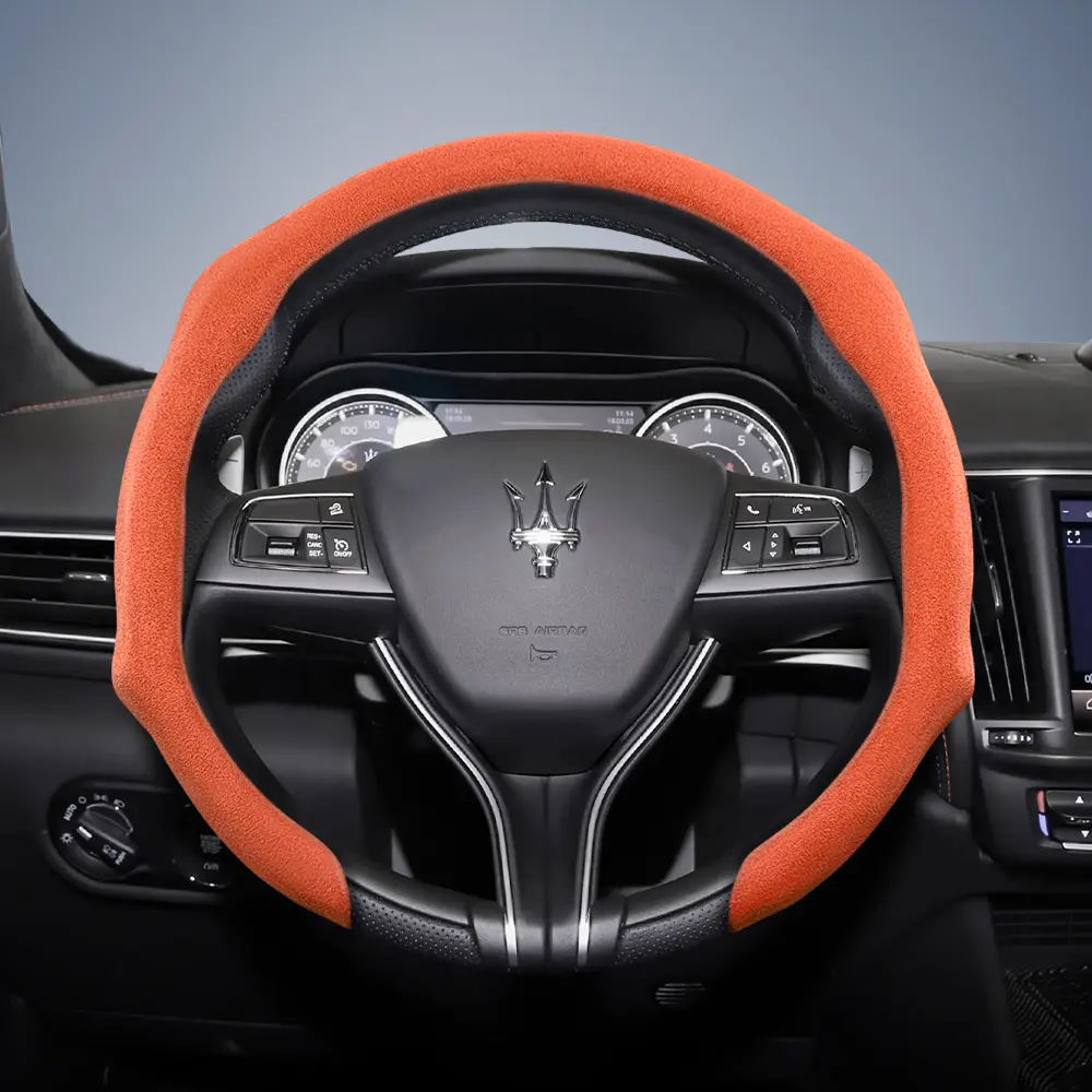 For Maserati Alcantara Leather Steering Wheel Cover Car Accessories Suede Quick-install Design All-season Anti-slip Sweat-absorbing For Ghibli/Levante/Quattroporte/Grecale/GranTurismo/GranCabrio/MC20/MCPura Black Orange Red Pink Green White
