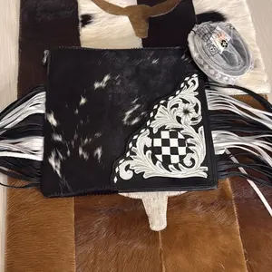 Checkered Crossbody Purse with Embroidered Design and Fringe Accents for Stylish Everyday Use