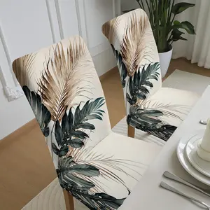 2/4/6pcs Modern Simple Style Elastic Dining Chair Cover, Golden Palm Leaf Print Chair Cover, Removable Chair Protection Cover, Suitable for Living Room Hotel Restaurant Kitchen Home Decoration