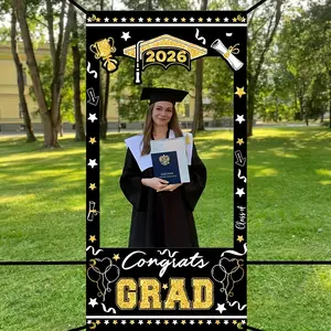 2D Door Banner, Graduation Party Banner, Hollow Frame Props, Grad Party Decorations, Photo Background, Home Room Decor, Garden Decor, Graduation Season Backdrop Fabric, Graduation Theme Backdrop