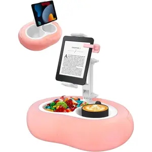 Adjustable Tablet Stand Pillow - Compatible with 5"-12.9" Devices, Machine Washable, Pillow Holder for Bed with Detachable Bowl, Fits Most Tablets and E-Readers, Pink
