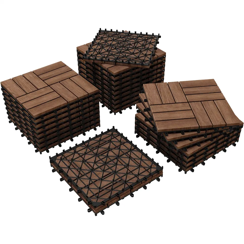Costoffs 27-Pack Interlocking Acacia Wood Deck Tiles (12.5″ W × 12.5″ L × 1″ Thickness, 27.9 sq ft) - Waterproof Floor Cover, Slip-Resistant Wood Grain Floors with Natural Look, Patio Home Improvement Building Supplies, Outdoor Indoor Flooring, Laundry Ro