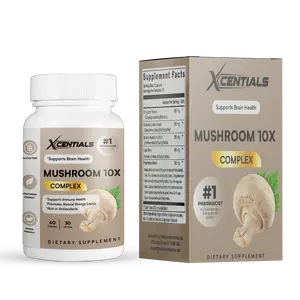 Xcentials Mushroom 10X Complex - 2600mg Vegan Capsules for Energy & Immune Support - 60 Count - Natural Supplement for Healthcare & Fitness