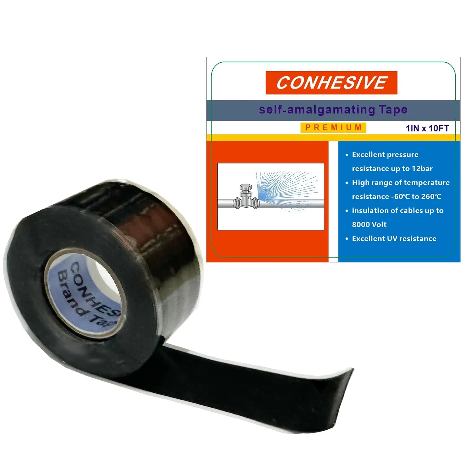 Self-Fusing Silicone Tape, 1’’x10’ Self-Welding Repair Tape for Pipe and Tube Leak, Electrical Cable, Outdoor Coax, Emergency Repair, Plumbing Sealing.