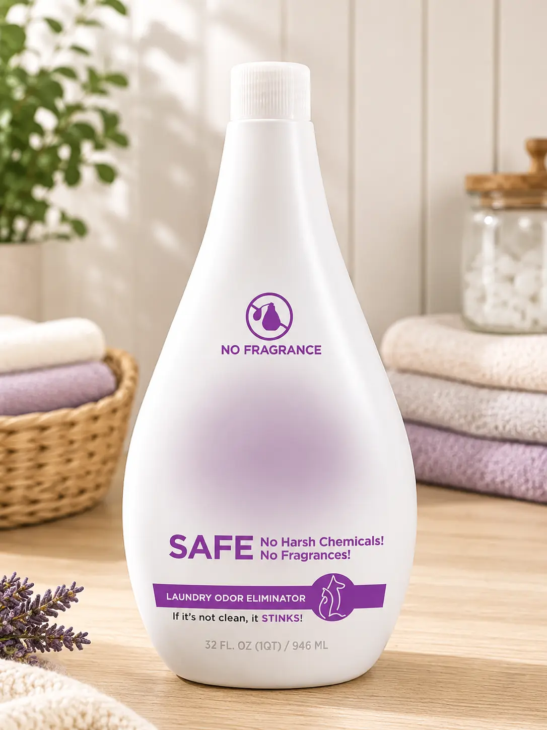 Laundry Odor Eliminator Additive 32 oz, 16 Loads, Fragrance-Free Odor Remover for Pet Bedding, Clothes, Towels & Washable Fabrics