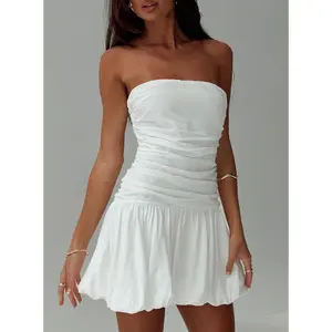 Glamour Girl Strapless Bubble Hem Mini Dress White