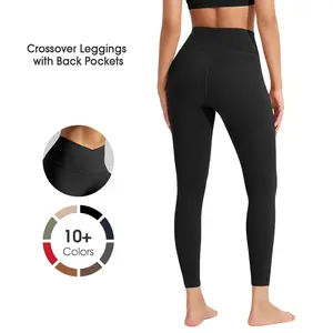 ODODOS odCLOUD Crossover 7/8 Leggings for Women 25" / 28" Buttery Soft V Cross Waist Lounge Yoga Pants Sportswear Bottoms Sports Trousers All Seasons with Back Pocket & Gusseted Crotch summerwins