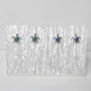 #591 Blue or Green Glitter Sea Turtle Stud Earrings, Casual, Beach, Tropical, Summer, Alloy, Vacation
