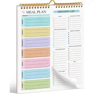 Weekly Meal Planner Notebook 8.5x11", 50 Sheets Weekly Meal Planner , Double Helix Meal Planner and Grocery List, Wall-Mountable Menu Planner for Fridge Notepad for Daily & Weekly Plan