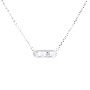 【#502】Sterling Silver Pearl Bar Pendant Necklace, Dainty Rectangle Pendant with CZ and Pearls, Elegant Gift Jewelry for Women, RTT Jewelry