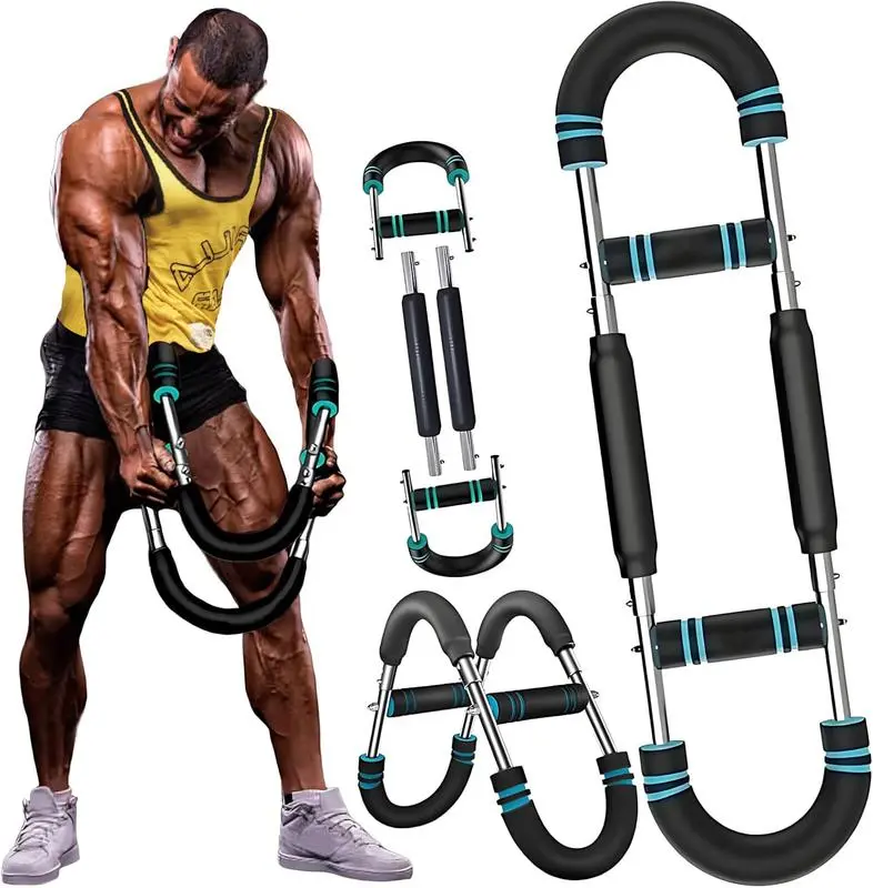 Adjustable Arm & Chest Muscle Trainer for Men- Detachable Stainless Steel Fitness Tool with Blue Grips, ldeal for Beginners and Enthusiasts,Black,Strength Training Accessory | Adjustable Resistance| Comfortable Grips, Gym Accessories Forearm Strengthener
