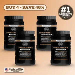 4 Bottles of Longevity Mix Mocha Coffee with NMN, Glutathione, Magnesium Glycinate, TMG, Vitamin D3, C, K2, B12, Cocoa Powder, Instant Coffee | 120 Servings - Gluten - Free Sugar - Free Non GMO