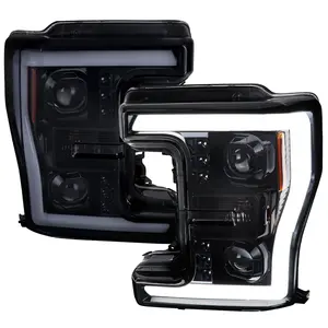 2017-2019 Ford F-250 F-350 F-450 F-550 Switchback LED C-Bar Projector Headlights (Glossy Black Housing/Smoked Lens)