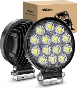 Nilight LED Pods 2Pcs 4.5Inch 42W 4200LM Round Flood Light Off Road Lights Fog Lights Driving Roof LED Light Bar Work Light for ATV UTV SUV Truck Boat