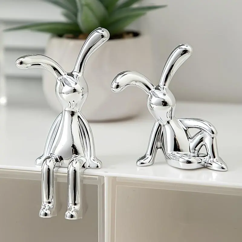 Creative Rabbit Design Ornament, Home Decor Ornament, 2 Counts/set Nordic Style Rabbit Statue Desktop Decoration, Creative Desktop Craft, Gift for Friend