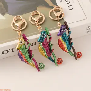 Retro-Style Colorful Rhinestone Chameleon & Lizard Keychain — Rainbow Animal Bag Charm, Key Chain, and Small Gift