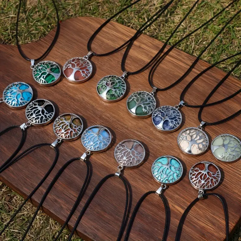 Bohemian Handcrafted Tree Life Motif Round Pendants Bulk Pack - Colored Necklaces for Women, DIY Jewelry Charms, Assorted Colors, Meaningful Valentine Gift, Meaningful Gifts, Glass Bead, Unisex Names, Includes Pendant, Casual Wear, Beaded Necklace Diy, Va