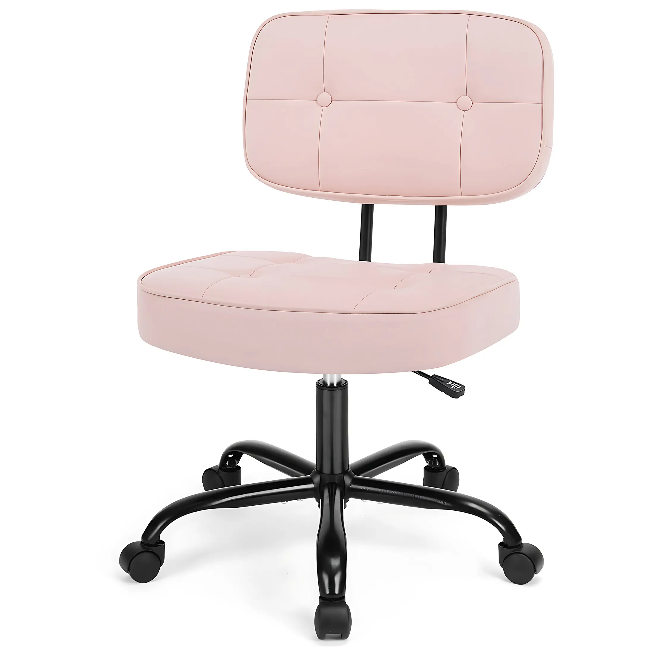 Ergonomic Armless PU Leather Home Office Desk Chair - Adjustable Height, Swivel Rolling, Modern Low Back with Comfy Lumbar Support, Quick Setup for Vanity, Bedroom