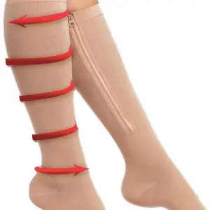 Men's/Women's 2-Pack Open Toe Knee High Zipper Compression Socks, 20-30mmHg Compression Support Hose for Leg Circulation & Swelling Relief, Healthcare Socks (Beige, L/XL)