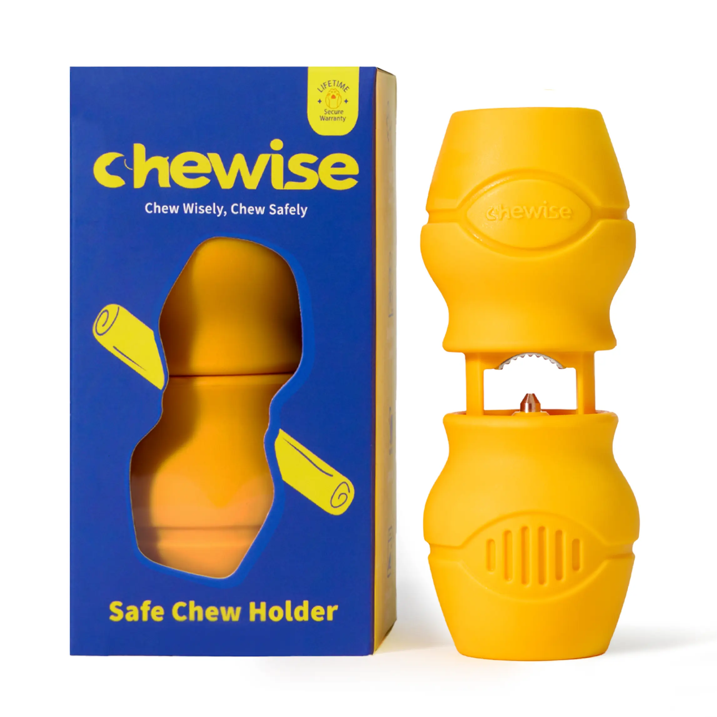 CHEWISE Small Anti-Choking Dog Bully Stick Holder - Heavy-Duty, BPA-Free Stainless Steel, Food-Grade Nylon, Auto-Centering Metal Teeth, Corrosion-Resistant, Insert-Lock Design for 20lb-and-Under Small Dogs/Puppies, Aggressive Chewer Safe, Non-Toxic Chew T