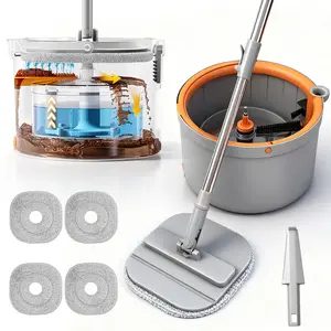 Spin Mop and Bucket Set with Dirty/Clean Water Separation System 4 Microfiber Pads 360° Rotation Hands-Free Design for Deep Cleaning Floors and Walls