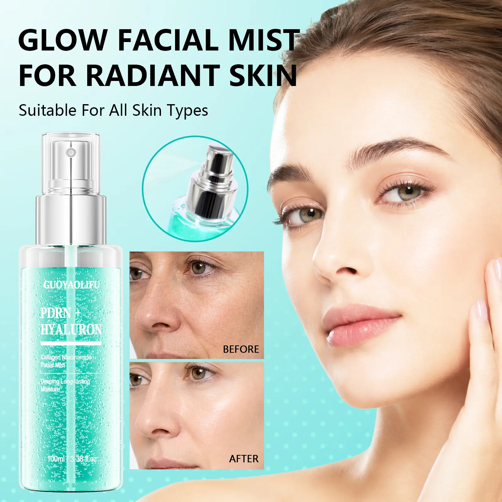 PDRN & Hyaluronic Acid Collagen Spray Mist, Moisture-Boosting Skin Repair PDRN Hydrating Moisturizer for Firming, Suitable for All Skin Types, 3.38 fl oz, Hydrate, Face Care, Pdrn Hydrating Moisturizers & Mists