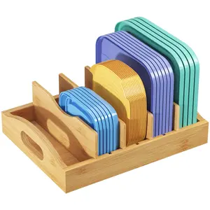 Lifewit Bamboo Lid Organizer for Kitchen Cabinet Adjustable Inserts & Compartments Eco-Friendly Storage Solution with Customizable Dividers