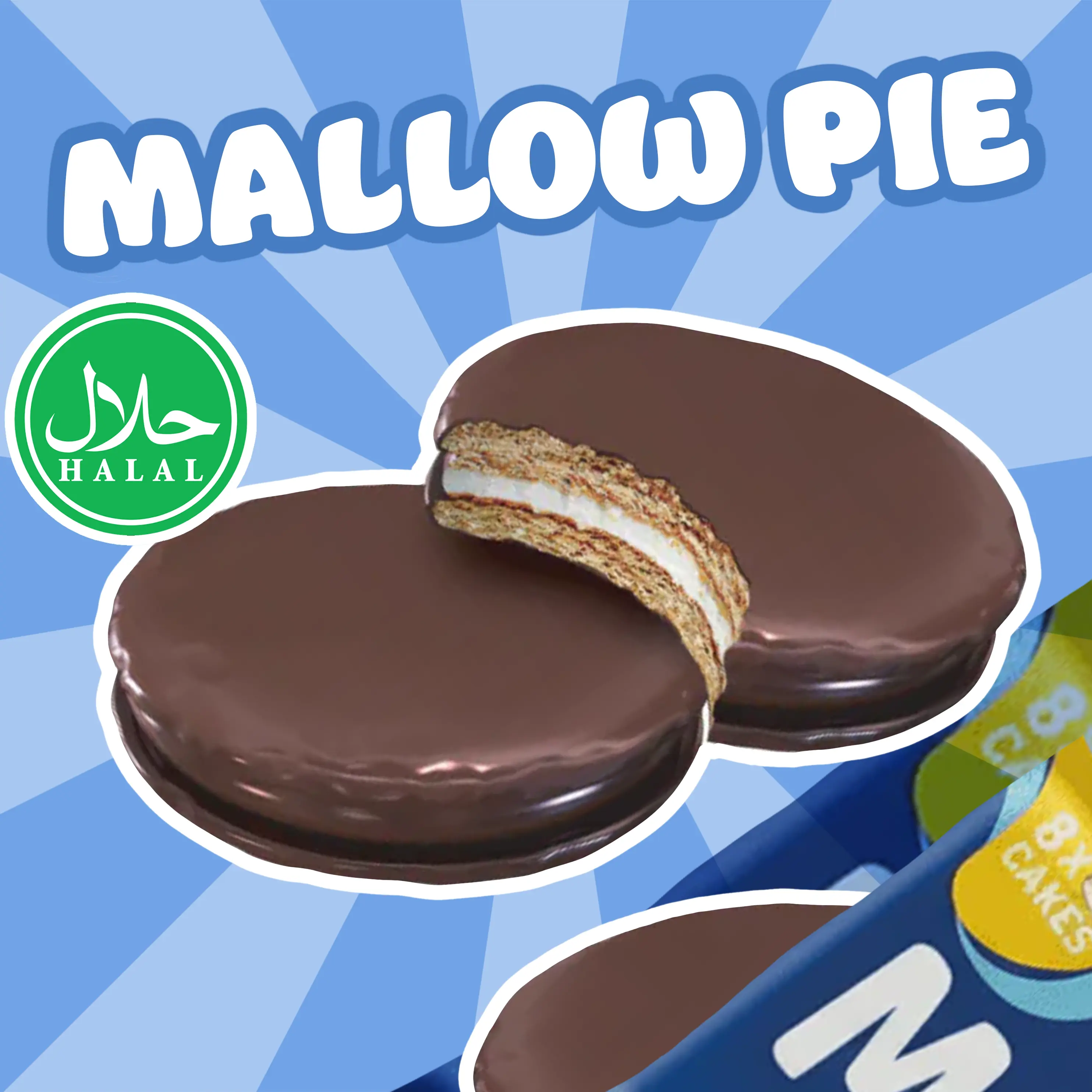 Halal Mallow Pies (8 Pack) – Chocolate Covered Marshmallow Sandwich Cookies (Moon Pie Style)