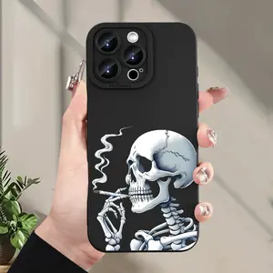 A Creative Skull Smoking Pattern Phone Case for Iphone 16/15/14/13/12/11/XS/XR/X/7/8 Plus/Pro/Max/Mini - Creative And Fashionable Design for Men And Women, a Gift for Friends, Family, Boyfriend, Girlfriend