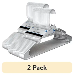 (2 pack) Mainstays Durable Plastic Clothes Hangers, White, 18-Count