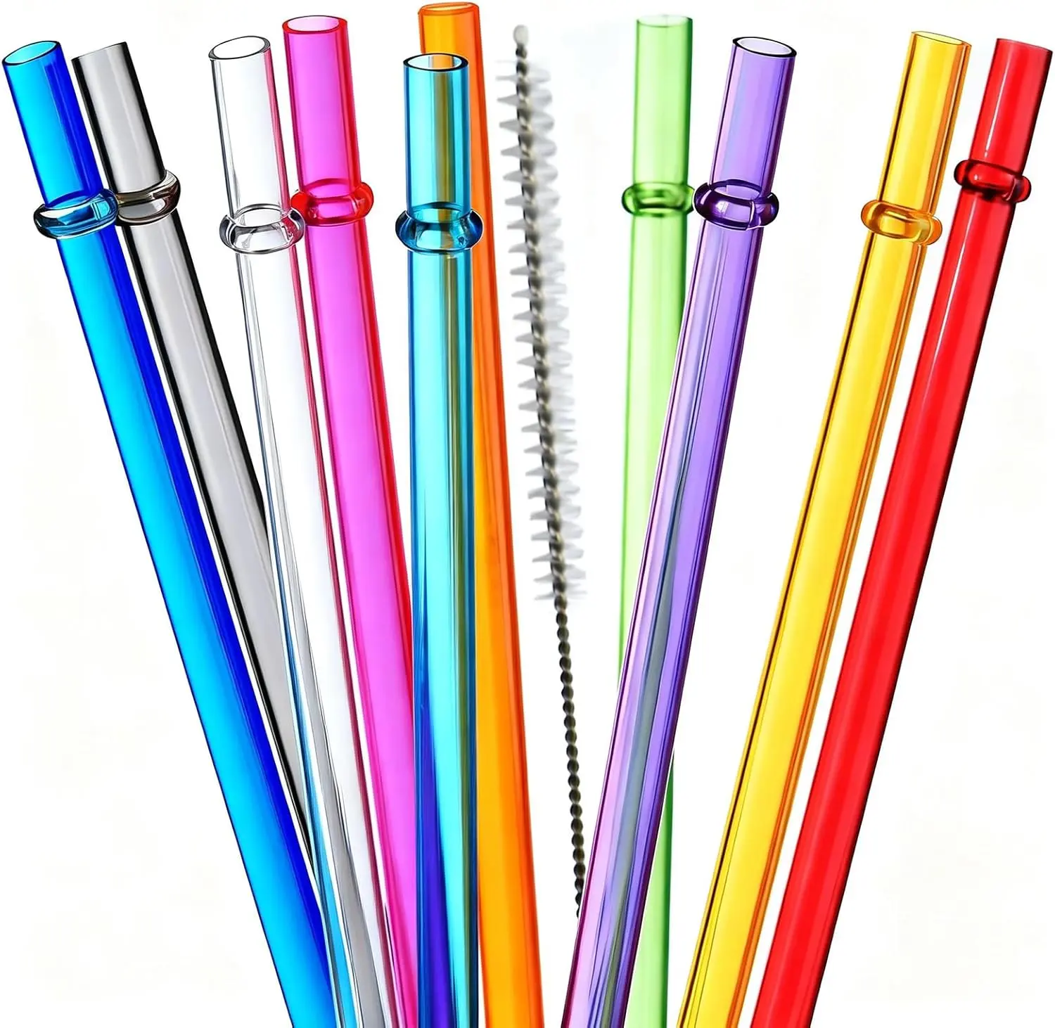 10.5 in Long Reusable Plastic Straws with Brush, Tritan Hard Plastic Tumbler Straws, 10 Rainbow Colored Replacement Straw for 16 OZ 20 OZ 30 OZ Stanley, YETI, Starbucks Tumblers, Mason Jars