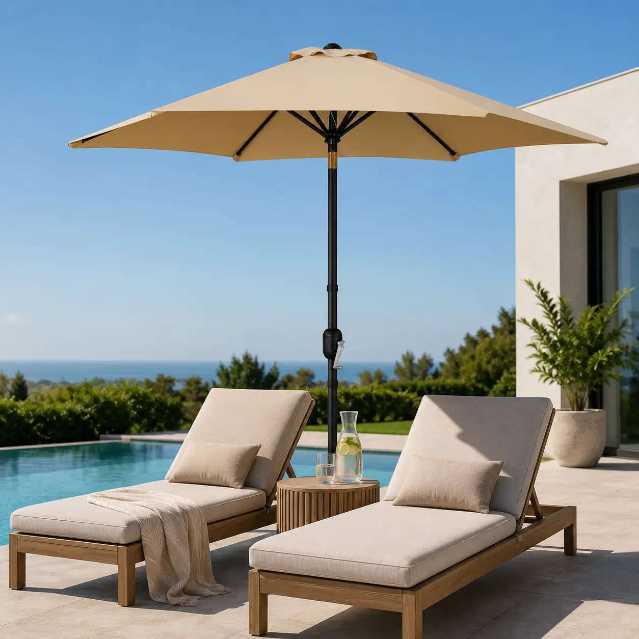 Yaheetech Sturdy Iron Outdoor Patio Umbrella (7.5/9/10FT) - Crank-Operated Parasol with Push Button Adjustable Tilt Canopy, Sun-Protective Umbrellas for Patio, Garden, Deck, Outdoor Patio Umbrellas