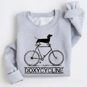 Doxycycline Pharmacy Pun Sweatshirt, Dachshund on Bicycle – Perfect Gift for Veterinary Pharmacists and Technicians