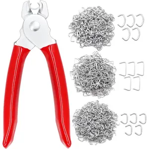285 count Hog Rings with Straight Hog Ring Pliers Kit 3/4" 1/2" 3/8 "Galvanized Hog Rings for  Pet Cages?Ropes?Bagging?DIY Craft?Furniture