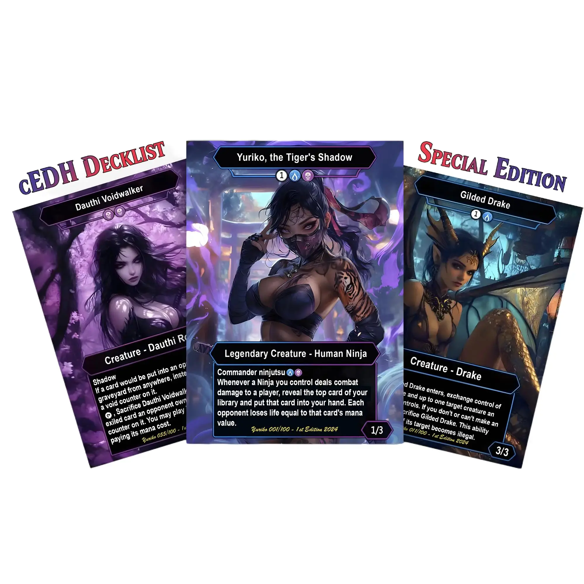 Yuriko Ninja Tribal MTG Proxy Commander Deck - 105 Cards Set