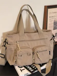 Corduroy multi-pocket large-capacity tote bag, Commuter Tote Bag, Daily Commuting Bag, casual and versatile, suitable for shopping, school, work, commuting, and everyday accessories