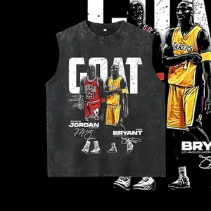 Washable vest Goat MJ And KB Casual Graphic Print Short Sleeve Crew Neck  Menswear Man Vintage Basketball Retro Heart Hands  USA Mexico Flag Unisex