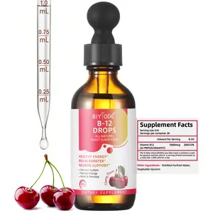 Vitamin B12 Liquid Drops, Niacin & Folate – Energy, Brain & Heart Support – Non-GMO, Gluten-Free – 2 fl oz