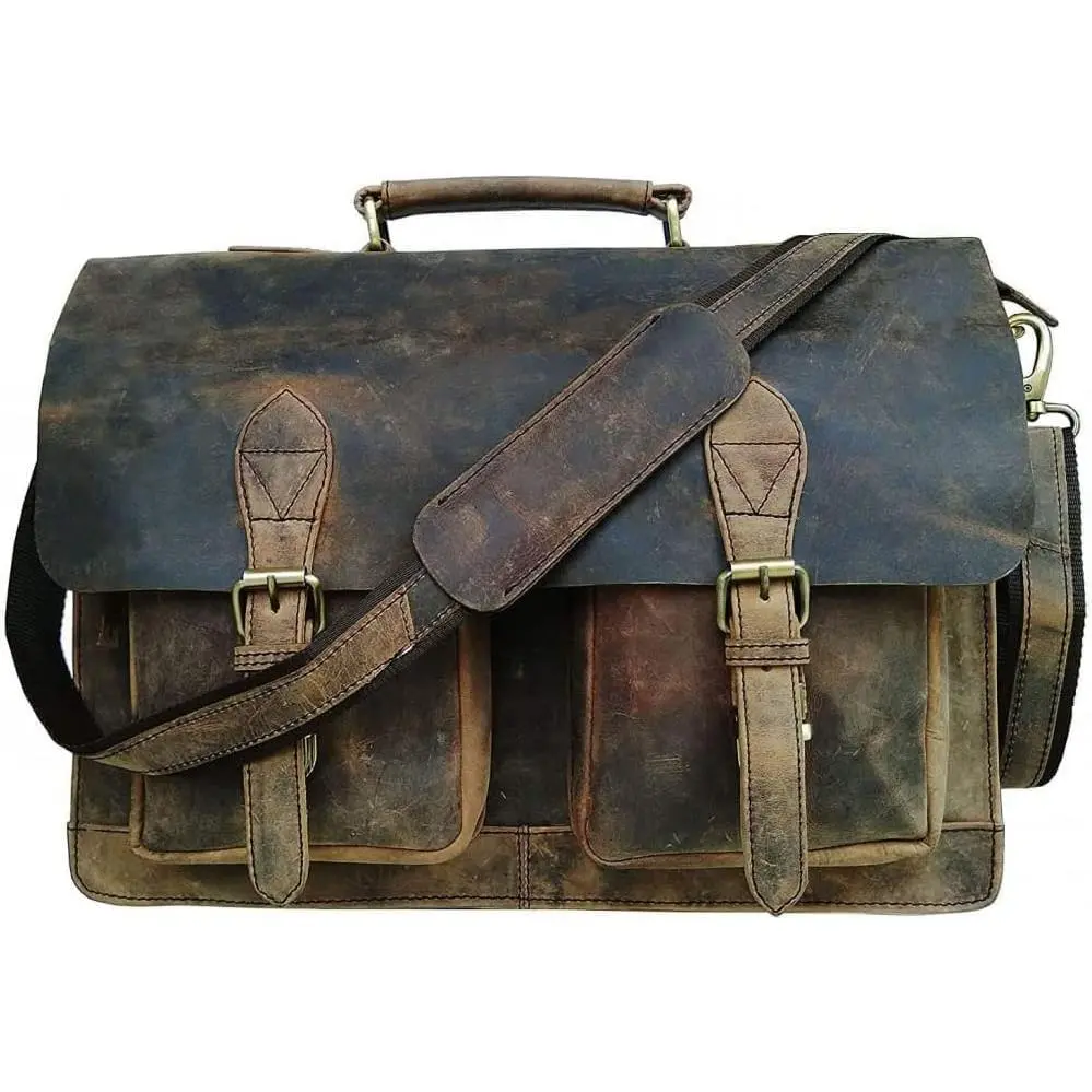 Cuero Men's Retro Brown Plain Leather Messenger Bag - Father's Day Gift, Business Office Briefcase, Casual Crossbody Travel Bag with Avoid Excessive Water Feature for Men