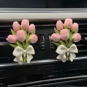 2pcs Dual Pack Flower Car Air Freshener Set, Car Fragrance Set, Floral Car Diffuser, Car Scent Diffuser, 3D Tulip Hydrangea Design, Cement Material Car Vent Decor, Car Vent Accessory, Car Interior Accessories, Stylish Vehicle Hanging Ornament
