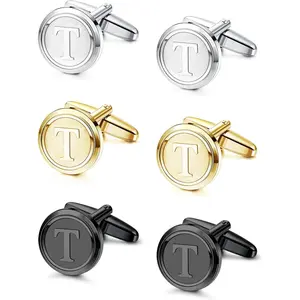 Drperfect 3 Pairs Initial Cufflinks For Men Classic Mens CuffLinks Set Letter Cuff Links for Casual to Formal with Gift Box   Black Cufflinks for Father Husband