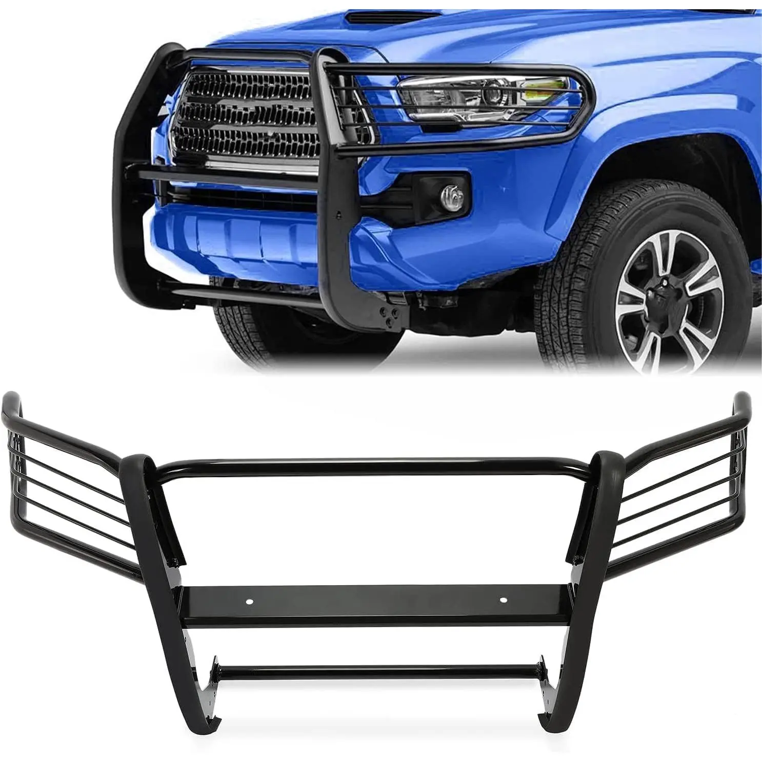 KQQIO Heavy Duty Powder Coated Black Steel Brush Guard - Truck Front Bumper Grill Protection Bull Bar, Easy Installation Accessory with Mounting Hardware, Assembling Instructions for 2005-2014 Tacoma, Protects from Scratches, Upgrades Appearance, Vehicle