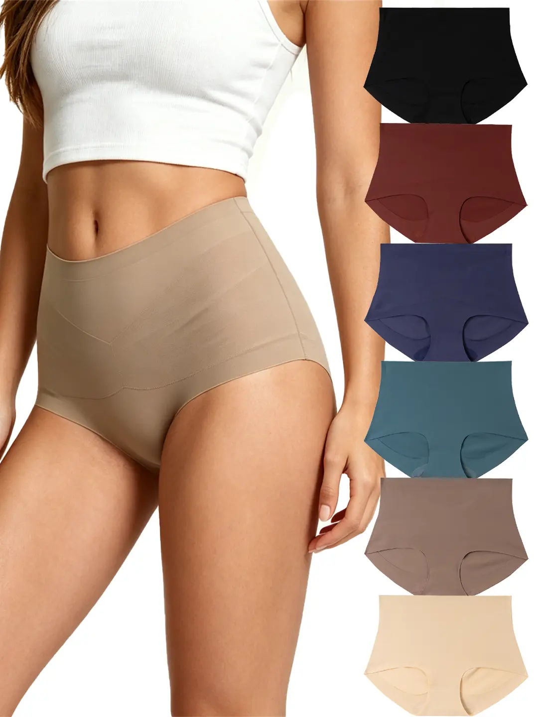 Plus Size Women High Waist Shaping Panties 6-Pack Soft Breathable Quick Dry Invisible Butt Lifter Tummy Control Slim Seamless Underwear S-XXL