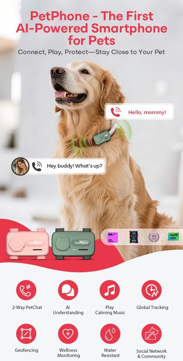 PetPhone for Dogs & Cats – 2-Way PetChat, Global GPS Tracker with Geofencing Alerts, Real-Time Tracking, Wellness Monitoring, Pet Finder, IP67 Waterproof, Up to 5 Days PetPhone for Dogs & Cats – 2-Way PetChat, Global GPS Tracker with Geofencing Alerts, Real-Time Tracking, Wellness Monitoring, Pet Finder, IP67 Waterproof, Up to 5 Days