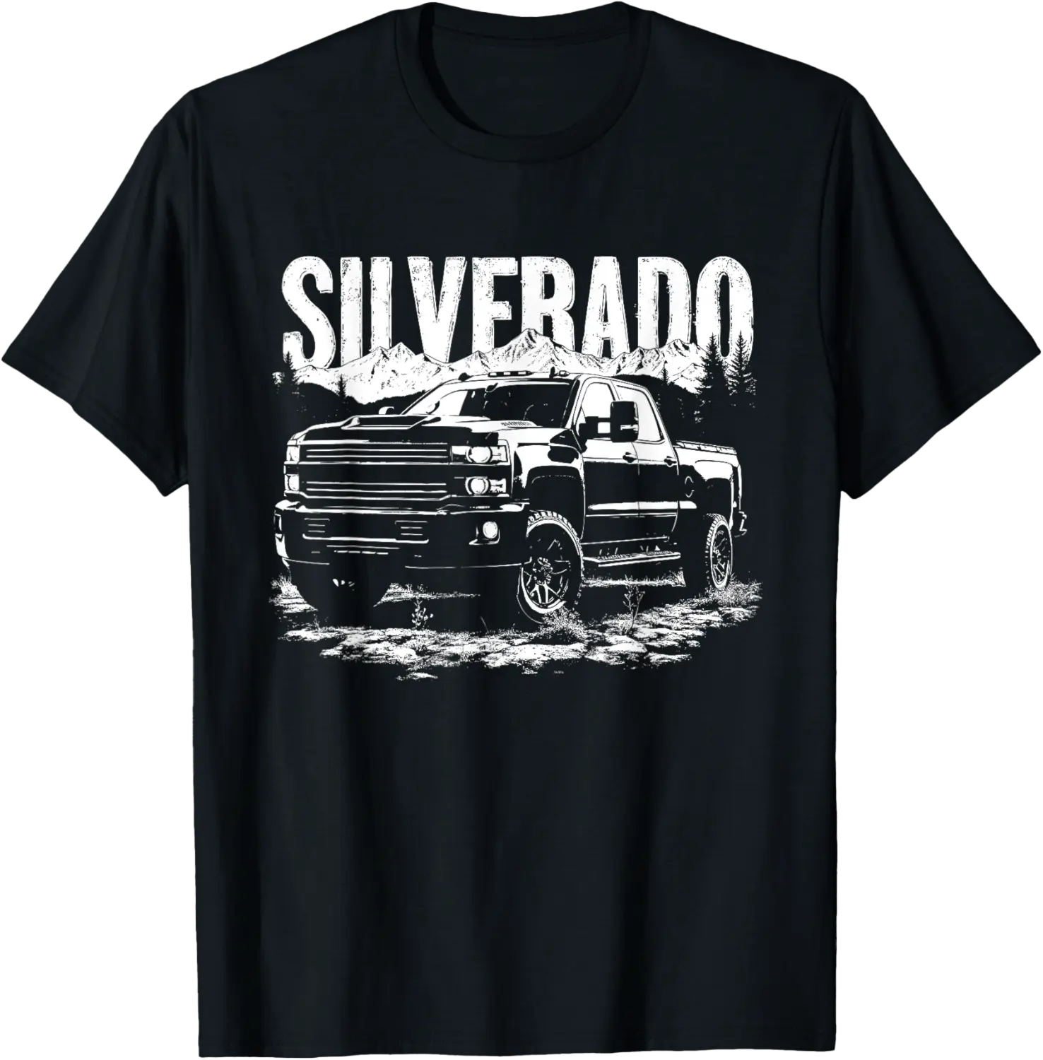 Silverado 2500 Crew Cab 2014-2019 Truck Mountain Scene T-Shirt - Vikramvikran Shop 75B0DPXSK1S2
